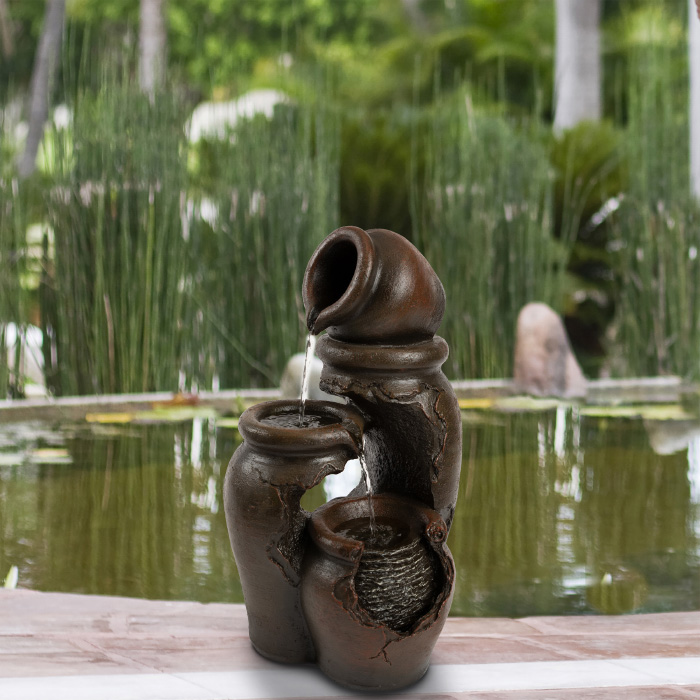 50-lg1180 0.9 Gal Modern Decorative Polyresin Clay Pot Electric 3-tier Fountain