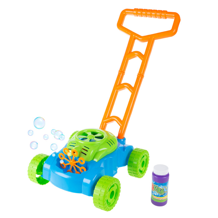 80-1706v038 Bubble Lawn Mower - Toy Push Lawnmower Bubble Blower Machine, Blue, Green & Orange