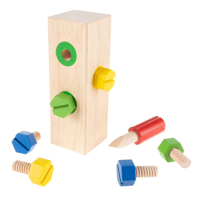80-zy-180005 Screw Block Toy - Kids Wooden Manipulative With Screws & Screwdriver