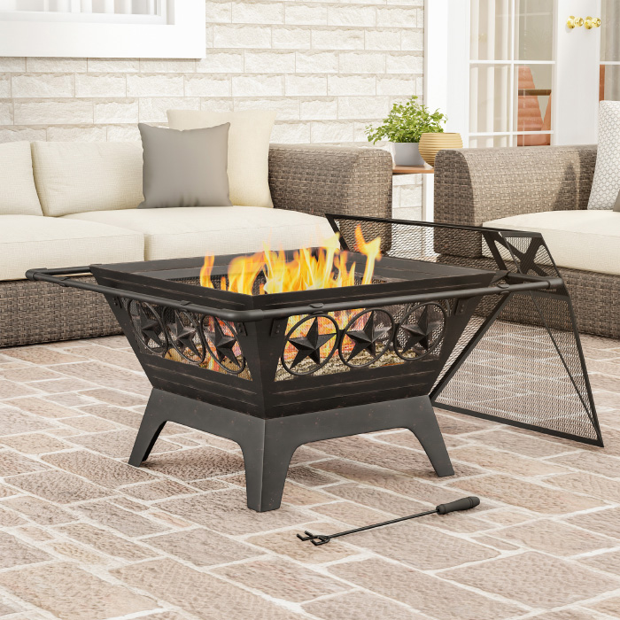 50-lg1203 32 In. Outdoor Deep Fire Pit Steel Bowl With Bear Cutouts, Black