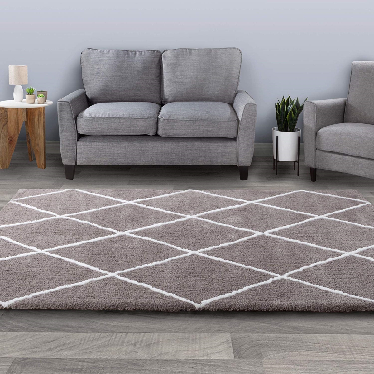 62a-64296 5 Ft. 3 In. X 7 Ft. 7 In. Diamond Shag Area Rug-plush Pattern Carpet, Gray & Ivory