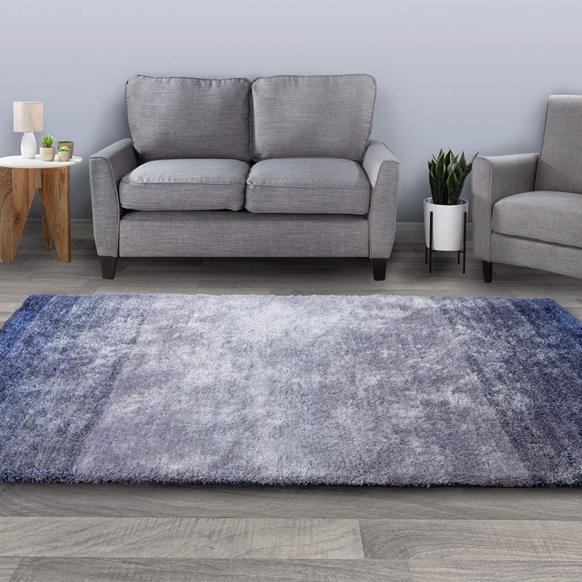 62a-64357 5 Ft. 3 In. X 7 Ft. 7 In. Shag Area Rug Plush Ombre Throw Carpet, Blue