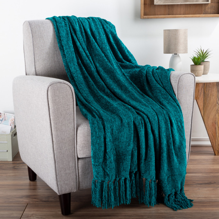 66-throw048 60 X 70 In. Chenille Throw Blanket For Couch, Home Decor, Bed, Sofa & Chair-oversized, Lagoon Teal