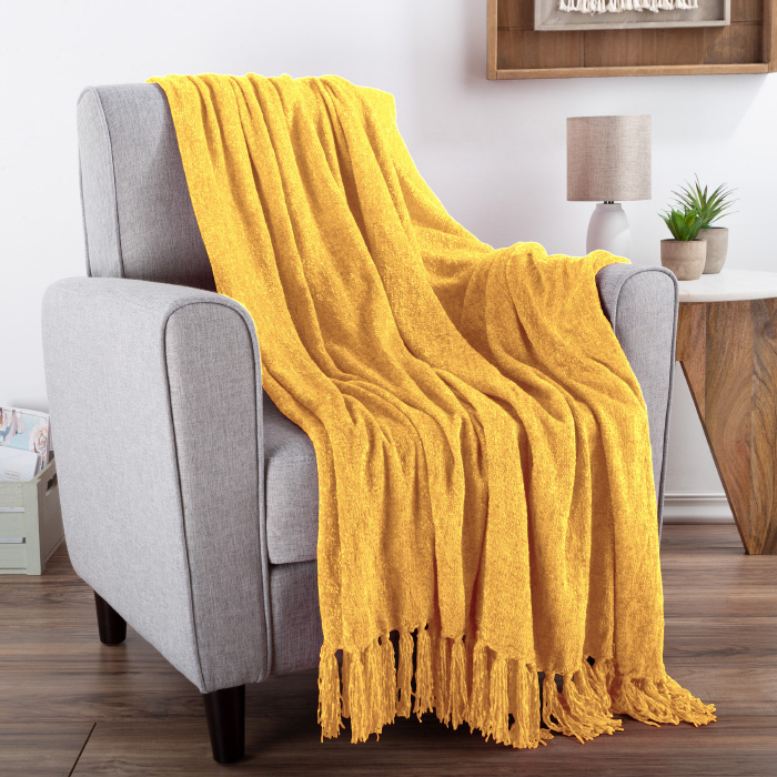 66-throw051 60 X 70 In. Chenille Throw Blanket For Couch, Home Decor, Bed, Sofa & Chair-oversized, Primrose Gold