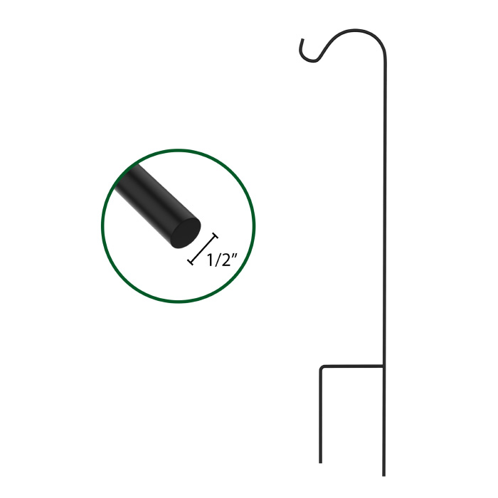 50-lg5088 65 In. Shepherds Hook Metal Pole With Dual Stakes For Hanging Baskets, Black