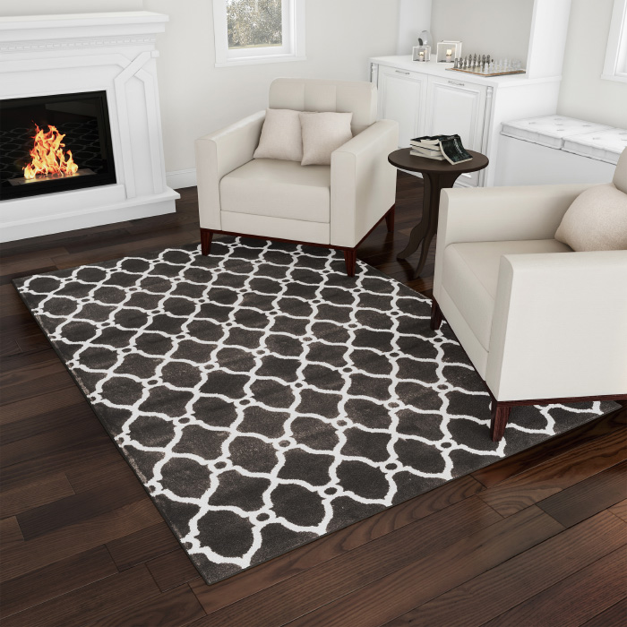 Lavish Home 5 X 7 In. Moroccan Trellis-floor Covering Plush Throw Carpet-mid-century Modern Design Lattice Area Rug, Gray & Ivory
