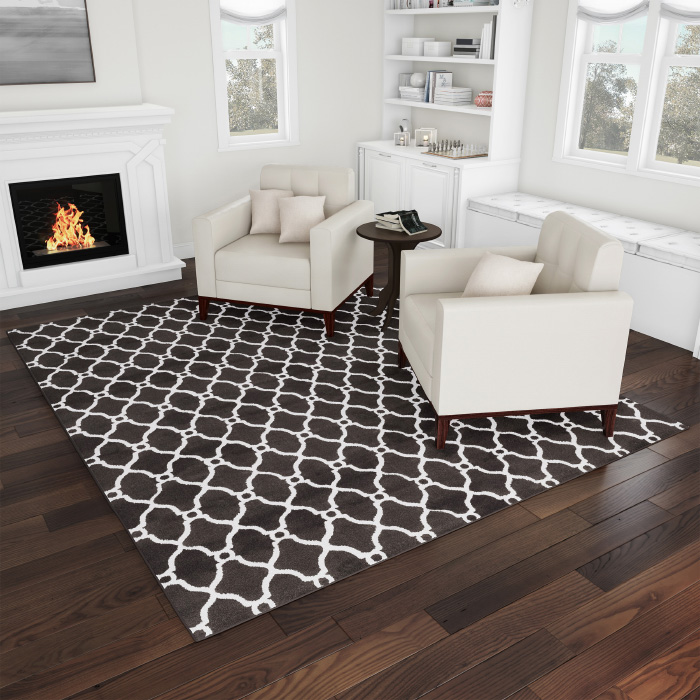 Lavish Home 62-765g-810charcoal 8 X 10 In. Plush Throw Carpet-mid-century Modern Design-moroccan Trellis Lattice Area Rug, Gray & Ivory