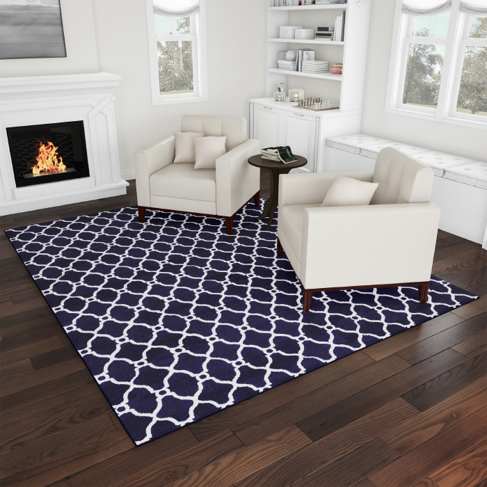 Lavish Home 62-765g-810navy 8 X 10 In. Plush Carpet-mid-century Modern Design-moroccan Trellis-lattice Area Rug, Navy Blue & White