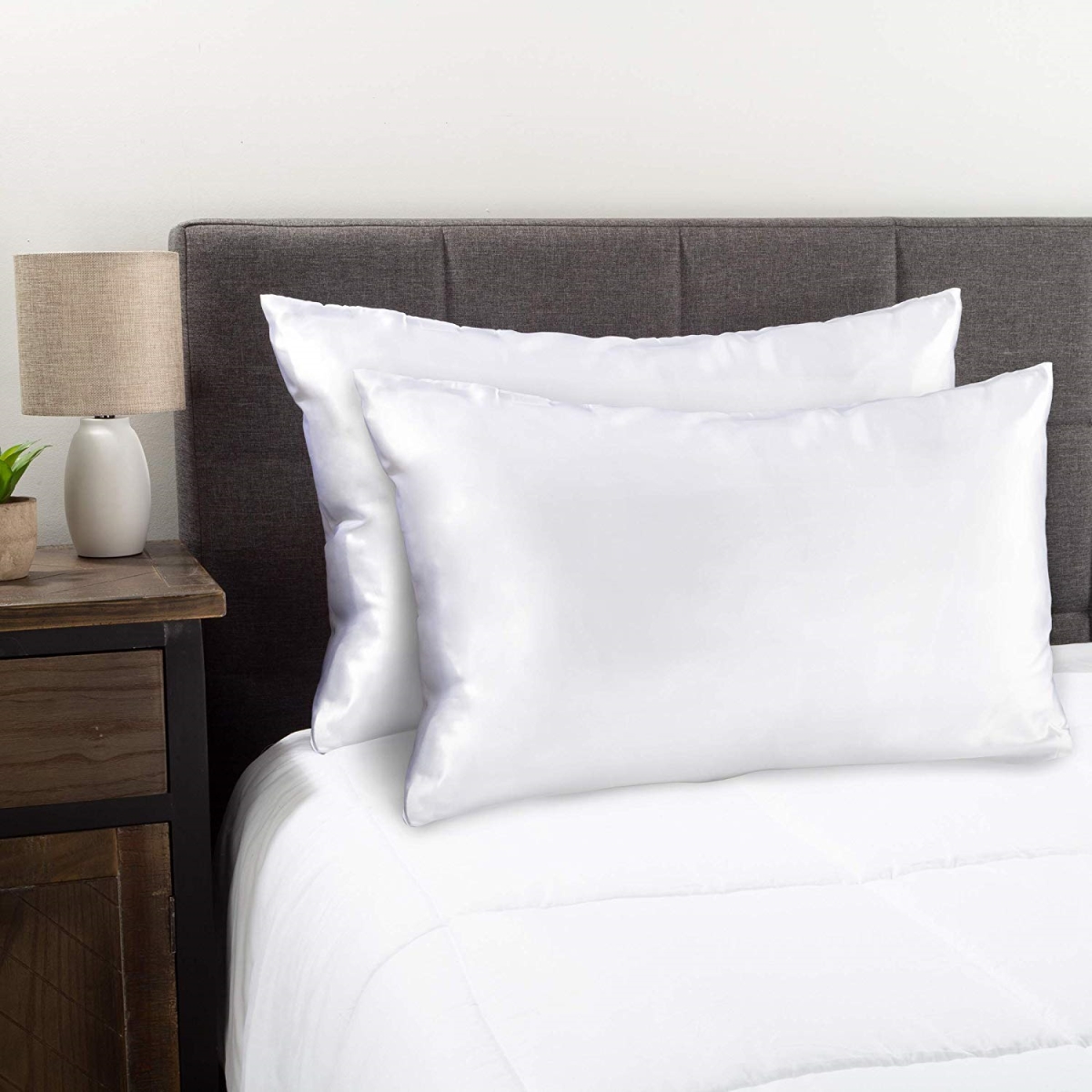 66a-75787 Satin Microfiber Pillowcases For Hair & Skin Standard Size Pillow, White - Set Of 2