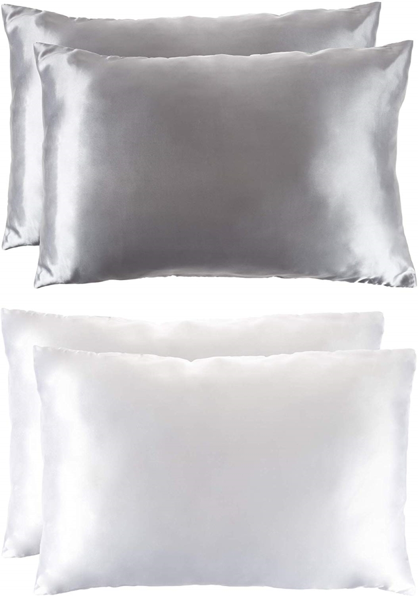 66a-75794 Satin Microfiber Pillowcases For Hair & Skin Queen Size Pillow Covers, White - Set Of 2