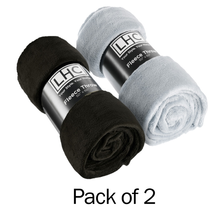 Lavish Home 66-throw036 60 X 50 In. Plush Fleece Throw Blanket With Soft & Cozy, Black & Gray - Set Of 2