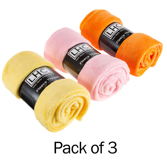Lavish Home 66-throw038 60 X 50 In. Plush Fleece Throw Blanket With Soft & Cozy, Yellow, Orange & Pink - Set Of 3