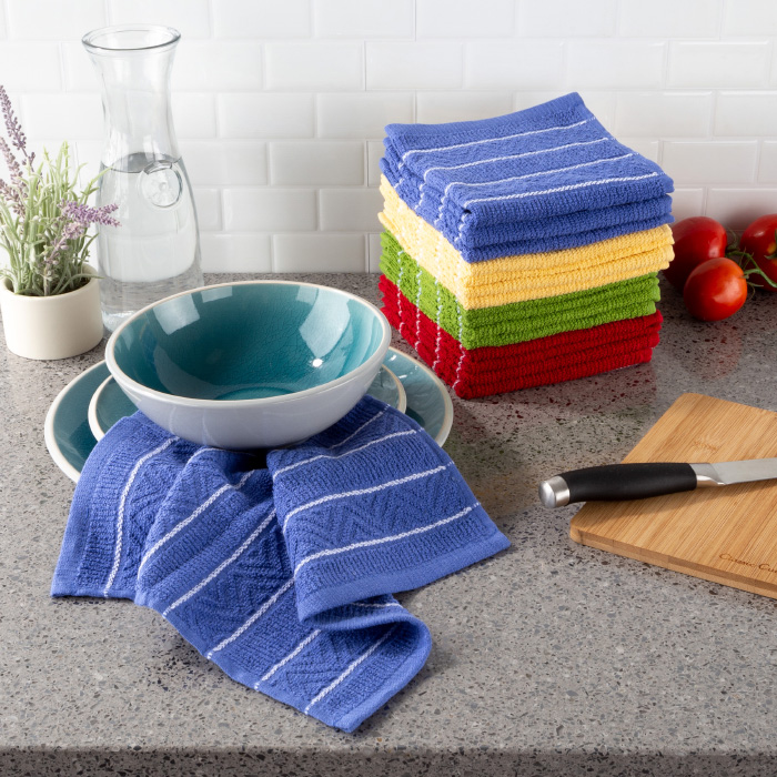 Lavish Home 69-001dc 12.5 X 12.5 In. Absorbent 100 Percent Cotton Kitchen Dish Wash Cloth With Chevron Weave Pattern, Multi-color - Set Of 16