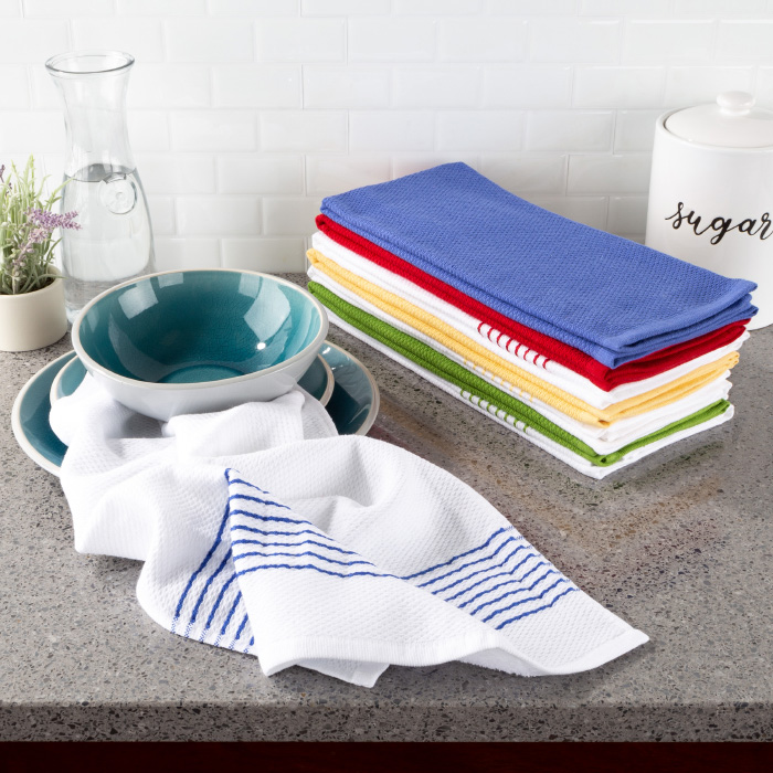 Lavish Home 69-003kt 16 X 28 In. Absorbent 100 Percent Cotton Hand Kitchen Towel With Vintage Striped, Multi-color - Set Of 8