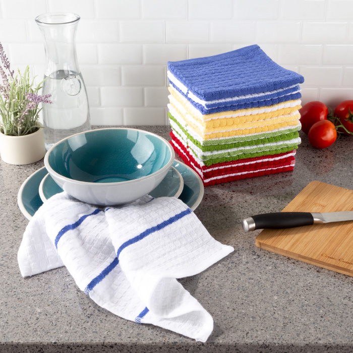 Lavish Home 69-006dc 12.5 X 12.5 In. 100 Percent Cotton Kitchen Dish Cloth With Waffle Weave, Multi-color - Set Of 16