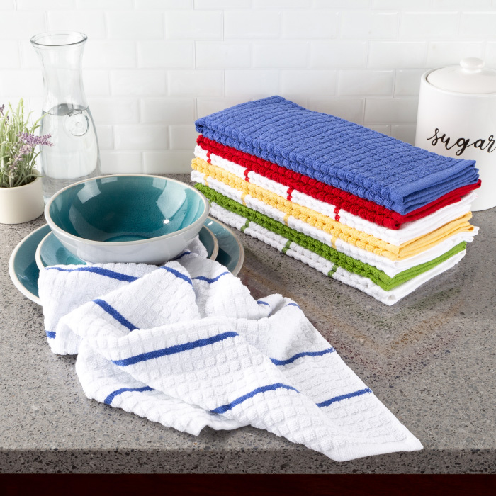 Lavish Home 69-006kt 16 X 28 In. Absorbent 100 Percent Cotton Hand Kitchen Towel With Waffle Weave, Multi-color - Set Of 8