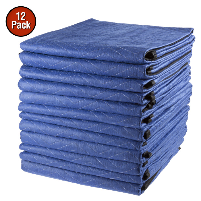 75-car1074 81 X 72 In. Moving Blanket Dual Layer Padded Blankets, Blue & Black -set Of 12