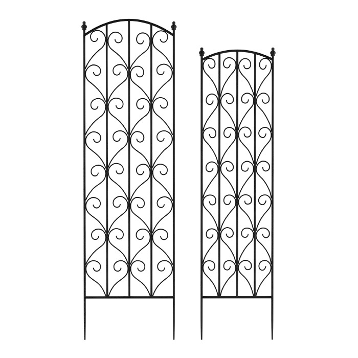 50-lg5082 Metal Panels With Decorative Scrolls Garden Trellis, Black - Set Of 2
