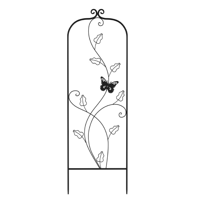 50-lg5084 46 In. Decorative Leafy Vine & Butterfly Metal Panel Garden Trellis, Black