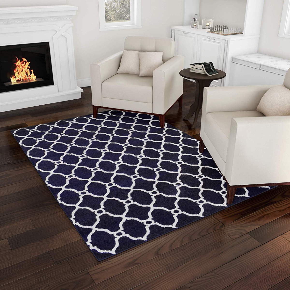 62a-80644 5 X 7 Ft. Bedford Home Lattice Area Rug Plush Throw Carpet, Navy & White