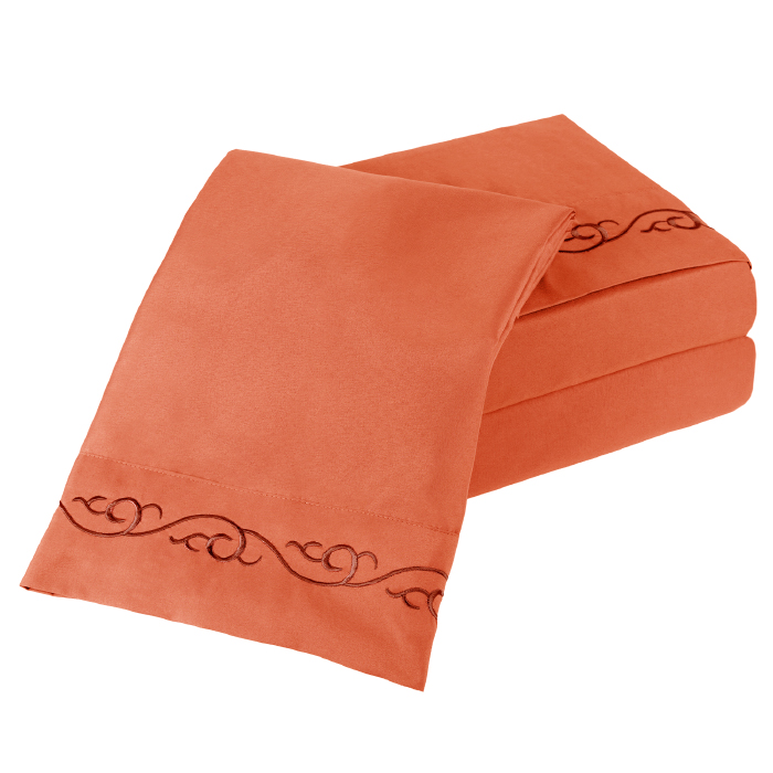 Lavish Home 61-91-t-r Embroidered Brushed Microfiber Sheet Set By Lavish Home, Rust - Twin - 3 Piece