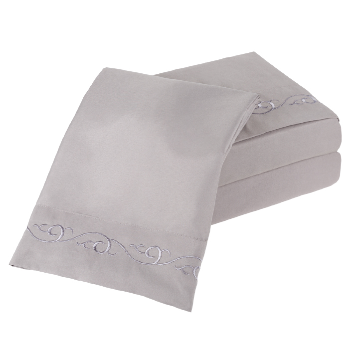 Lavish Home 61-91-t-si Embroidered Brushed Microfiber Sheet Set By Lavish Home, Silver - Twin - 3 Piece