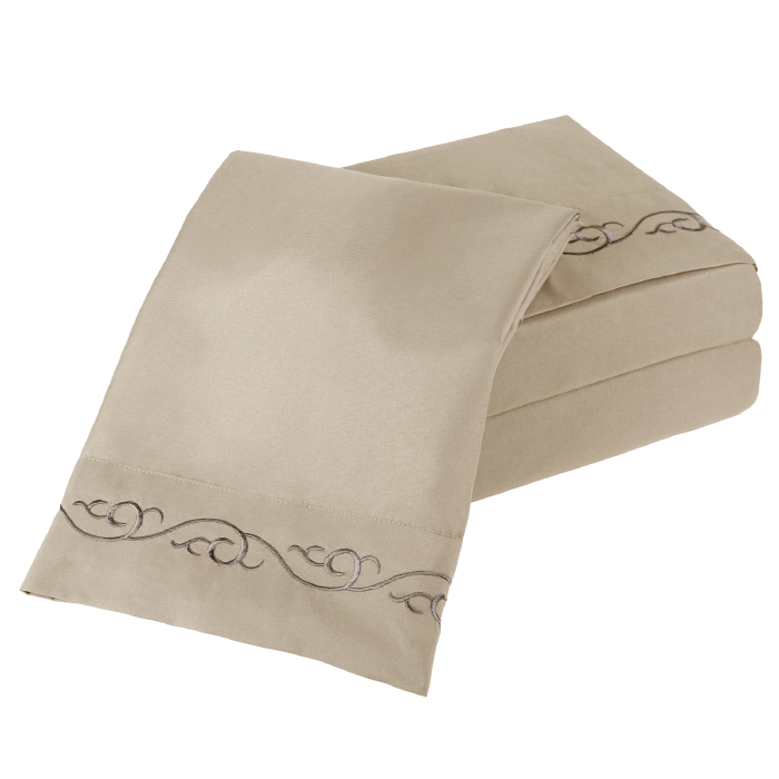 Lavish Home 61-91-t-t Embroidered Brushed Microfiber Sheet Set By Lavish Home, Taupe - Twin - 3 Piece