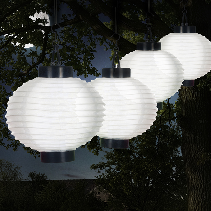 50-19-w Outdoor Solar Led Chinese Lanterns, White - Set Of 4