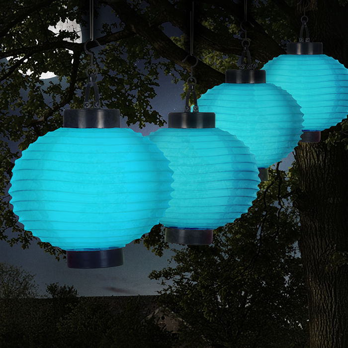 50-19-b Outdoor Solar Led Chinese Lanterns, Blue - Set Of 4