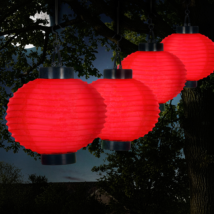 50-19-r Outdoor Solar Led Chinese Lanterns, Red - Set Of 4