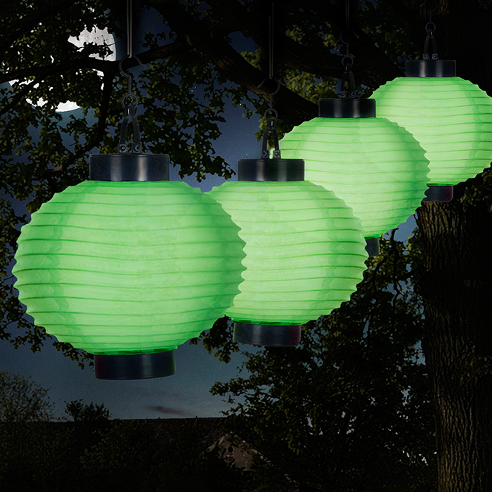 50-19-g Outdoor Solar Led Chinese Lanterns, Green - Set Of 4