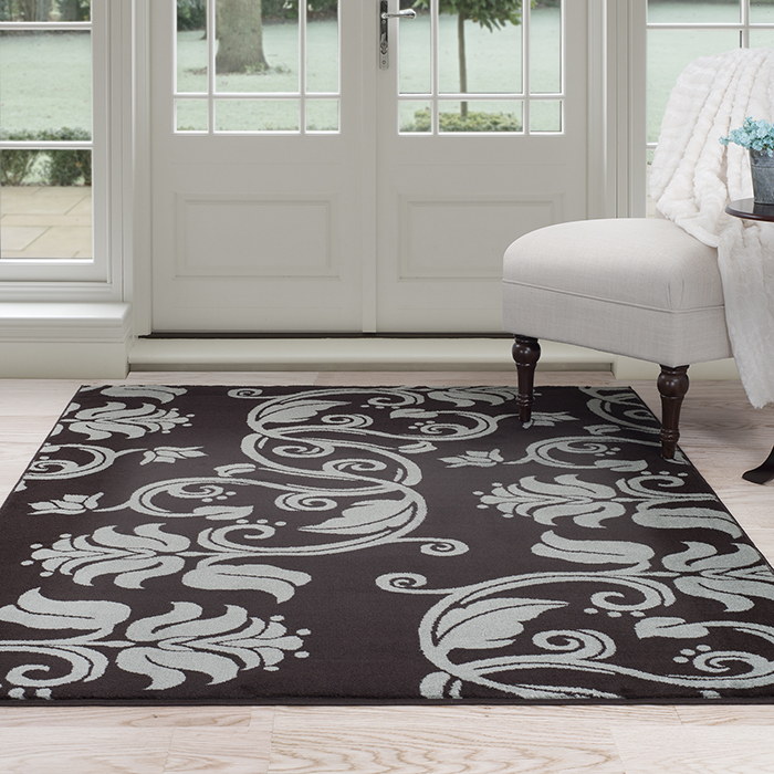 Lavish Home 62-56237bb 5 X 7 Ft. 7 In. Brown & Blue Floral Scroll Area Rug