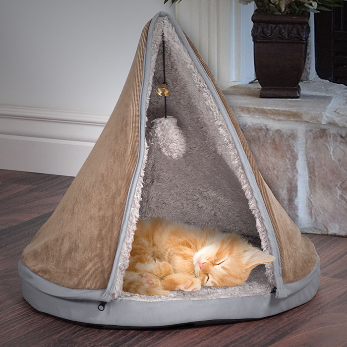 Petmaker 80-d070 18 Dia. Removable Teepee Top Sleep & Play Cat Bed - Tan