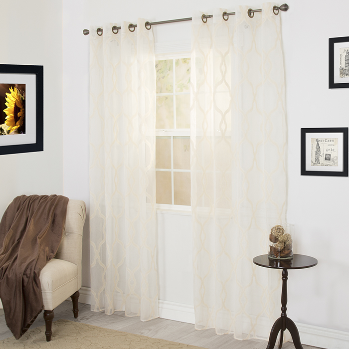 Lavish Home 63-200-84-b 84 In. Elisa Embroidered Curtain Panel - Beige