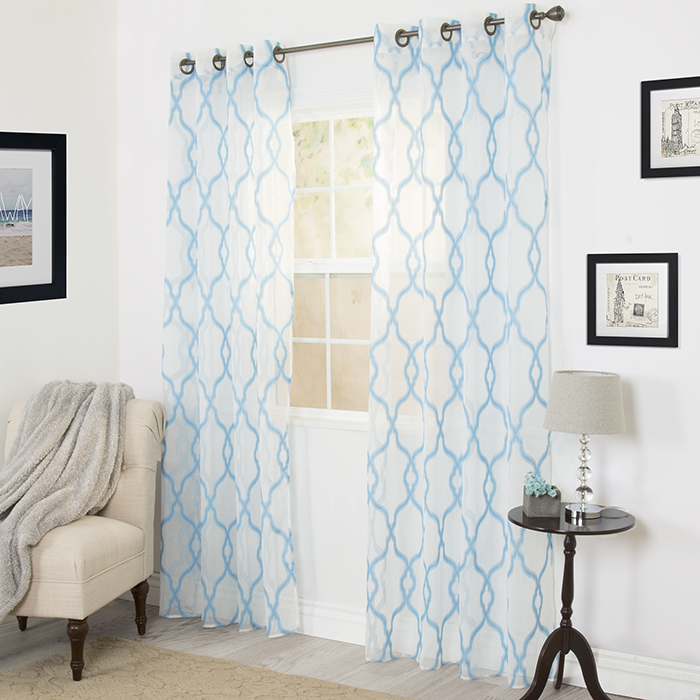 Lavish Home 63-200-84-bl 84 X 54 In. Elisa Embroidered Curtain Panel - Blue