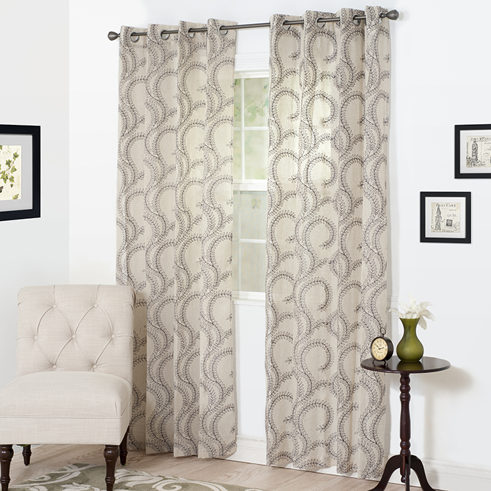 Lavish Home 63-208-108-char 108 X 54 In. Andrea Embroidered Curtain Panel - Charcoal