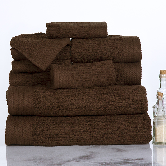 Lavish Home 67-0021-c Ribbed 100 Percent Cotton Towel Set, Chocolate - 10 Piece