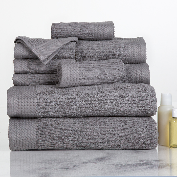 Lavish Home 67-0021-s Ribbed 100 Percent Cotton Towel Set, Silver - 10 Piece