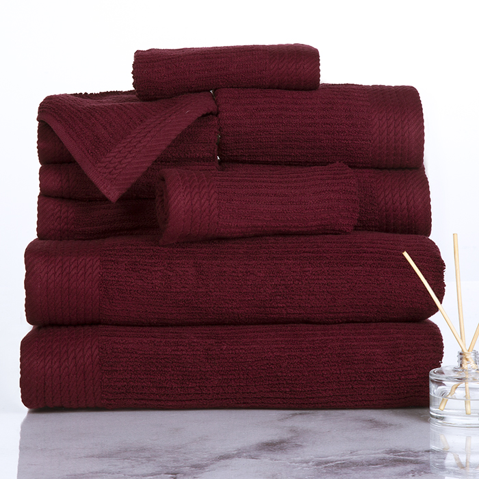 Lavish Home 67-0021-bu Ribbed 100 Percent Cotton Towel Set, Burgundy - 10 Piece