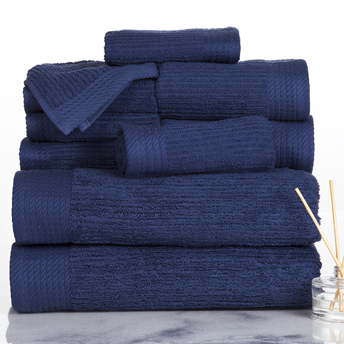 Lavish Home 67-0021-n Ribbed 100 Percent Cotton Towel Set, Navy - 10 Piece