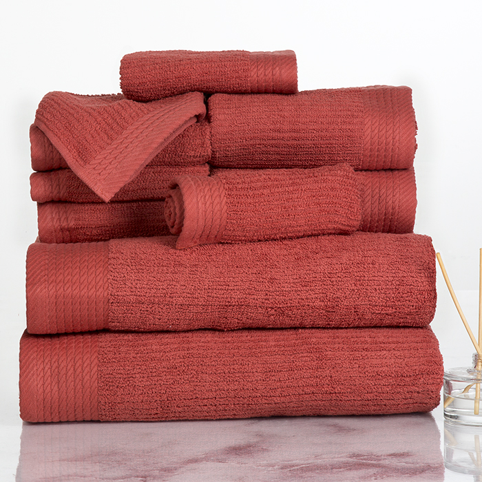 Lavish Home 67-0021-br Ribbed 100 Percent Cotton Towel Set, Brick - 10 Piece
