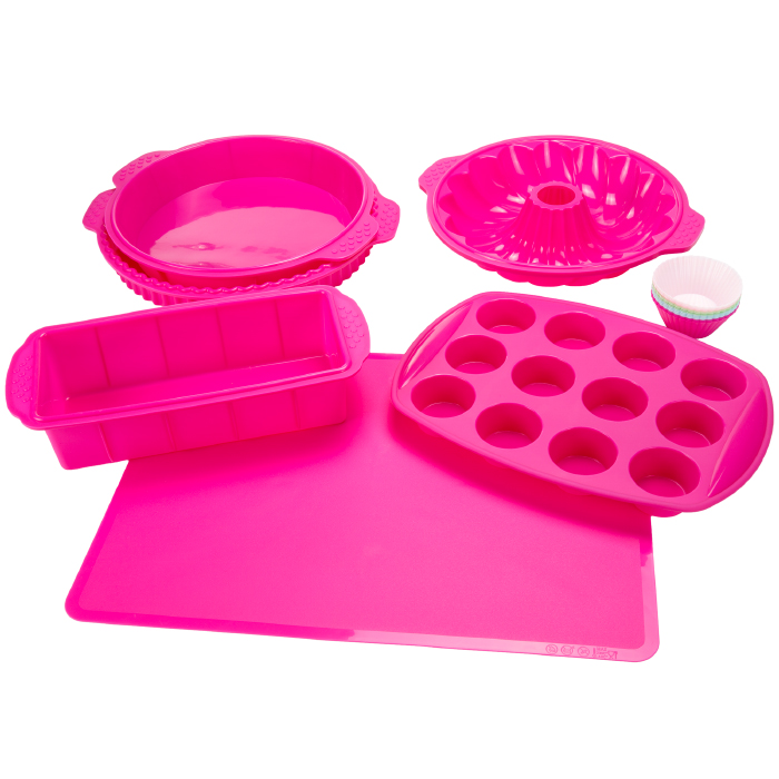 82-18700-pur Pink Silicone Bakeware Set, 18 Piece