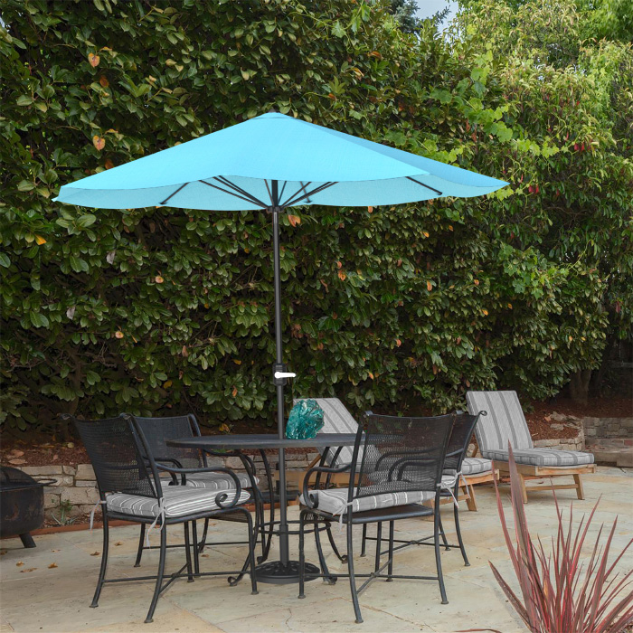 50-101-b 9 Ft. Outdoor Shade With Easy Crank Table Umbrella Patio Umbrella, Blue