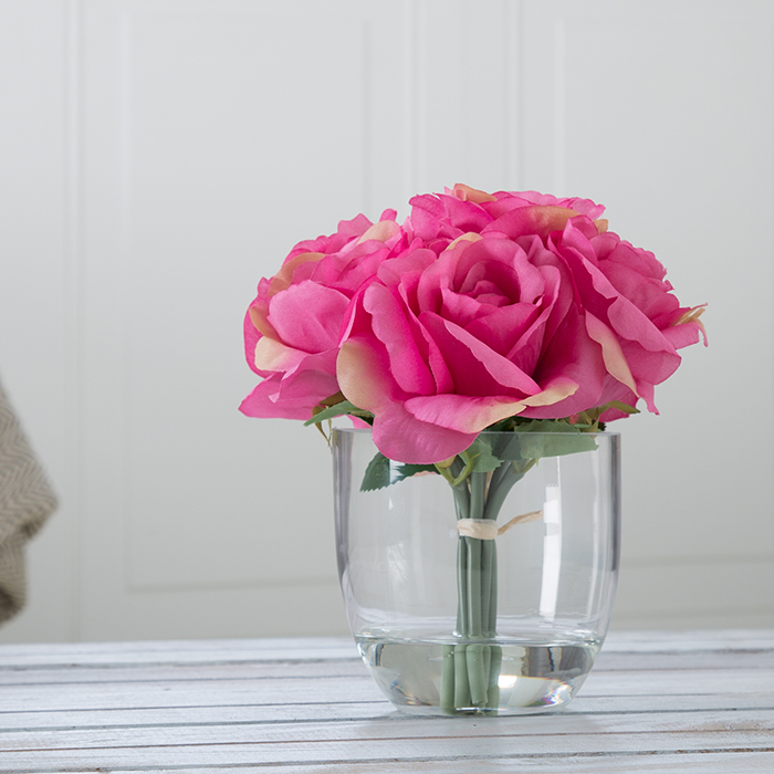 50-134 Rose Floral Arrangement With Glass Vase - Pink