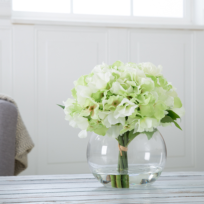 50-138 Hydrangea Floral Arrangement With Glass Vase - Green