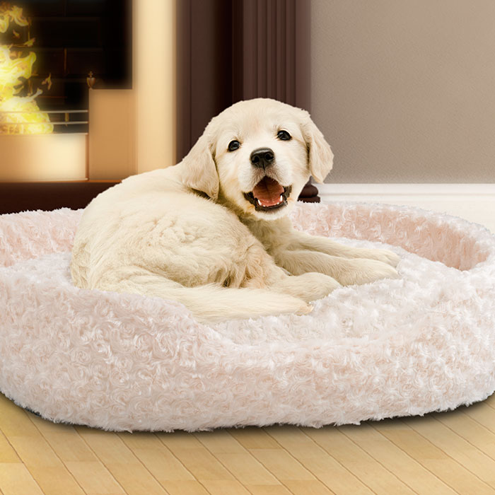 Petmaker 80-pet5024 Extra Large Cuddle Round Plush Pet Bed, Ivory