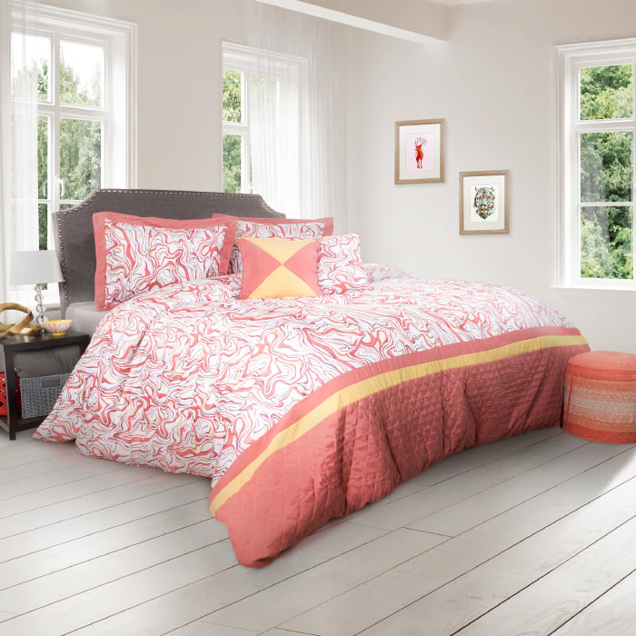 Lavish Home 66-3-q 5 Piece Queen Size Bedding Comforter Set, Salmon