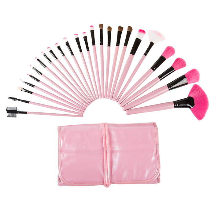 A010011 24 Piece Professional Makeup Brush Set, Pink