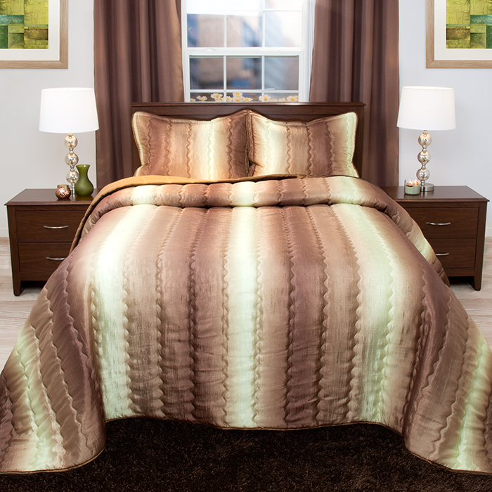 Lavish Home 66-201-f-c Striped Metallic Bedspread Set - Chocolate, Taupe & Full Size