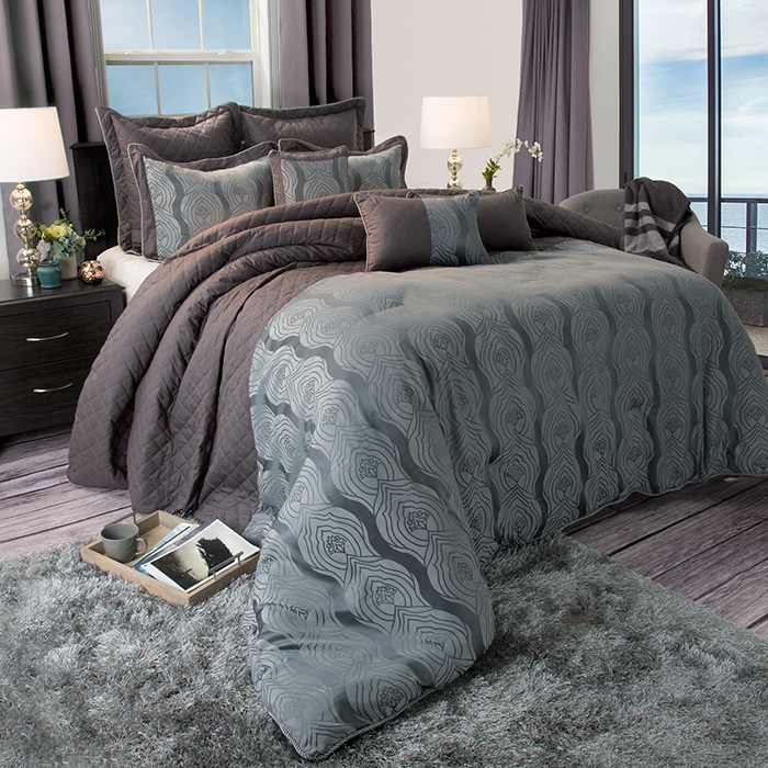 Lavish Home 66-0061-f 8 Piece Jolene 100 Percent Cotton Comforter Set - Cool Gray, Charcoal Gray & Full Size